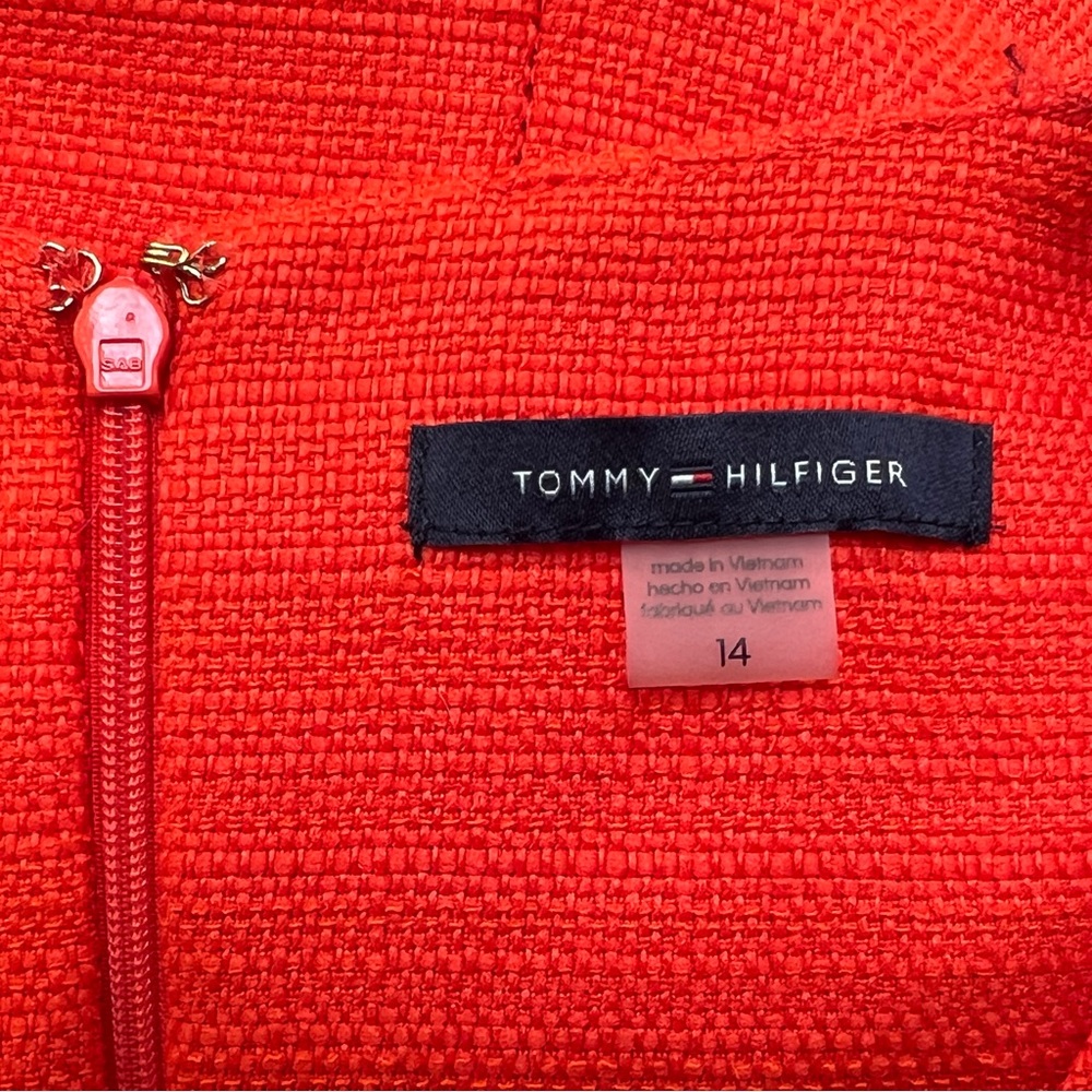 Tommy Hilfiger Orange Hopsack Shift Sleeveless Midi Dress Logo Buttons | Sz: 14 - Picture 7 of 10